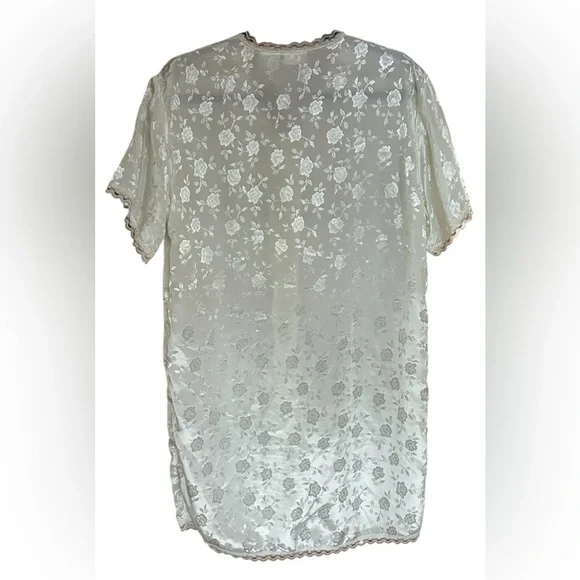 Intimate Moods Vintage Damask Satin Button Robe/Nightgown. Ivory- Size Medium. - Picture 2 of 7